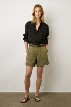 Gerard Darel Short En Lin Melange Vert Kaki - Catille | Pantalons & Jeans