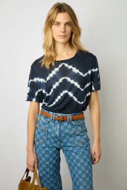 Gerard Darel Tshirt Tie And Dye En Lin Indigo - Maroi | Tops & Sweats