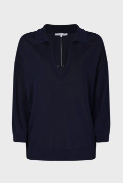 Gerard Darel Polo Uni A Details Ajoures Marine - Loelya | Maille