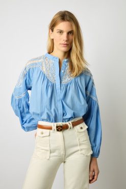 Gerard Darel Chemise Voile De Coton Bleu Ocean - Ainara | Chemises & Blouses