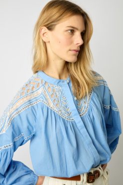 Gerard Darel Chemise Voile De Coton Bleu Ocean - Ainara | Chemises & Blouses