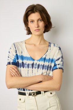 Gerard Darel Tshirt Tie And Dye En Lin Indigo - Melane | Tops & Sweats