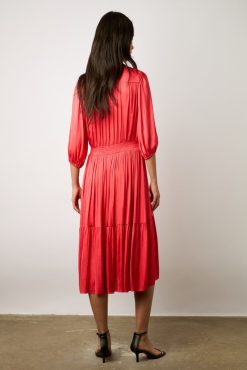 Gerard Darel Robe Midi En Satin A Volants Corail - Endy | Robes