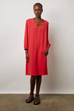 Gerard Darel Robe Courte Fluide A Lacet Corail - Edika | Robes