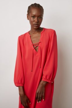 Gerard Darel Robe Courte Fluide A Lacet Corail - Edika | Robes