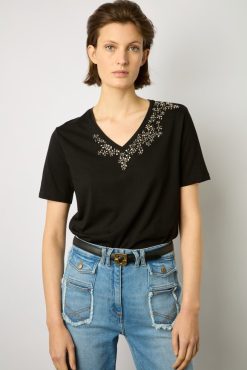 Gerard Darel Tshirt En Coton A Strass Noir - Malie | Tops & Sweats