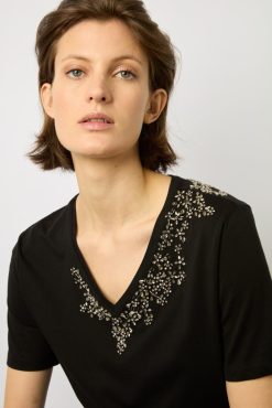 Gerard Darel Tshirt En Coton A Strass Noir - Malie | Tops & Sweats