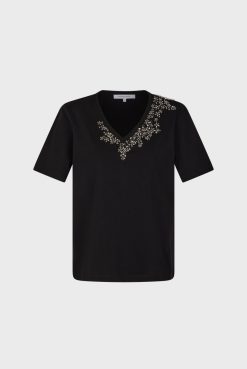 Gerard Darel Tshirt En Coton A Strass Noir - Malie | Tops & Sweats