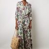 Gerard Darel Robe Longue Cintree A Fleurs Ecru - Elycia | Robes