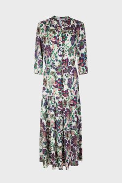 Gerard Darel Robe Longue Cintree A Fleurs Ecru - Elycia | Robes