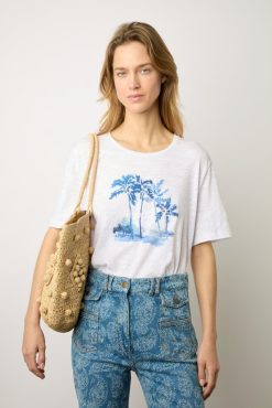 Gerard Darel Tshirt Imprime Palmier En Coton Ecru - Mayli | Tops & Sweats