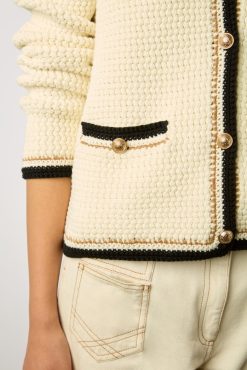 Gerard Darel Gilet En Crochet Effet Tweed Ecru - Loeve | Maille