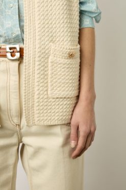 Gerard Darel Gilet Long Sans Manche Ecru - Lizzie | Maille