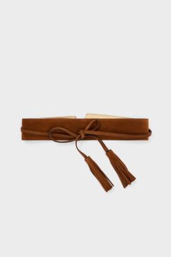 Gerard Darel Ceinture Large En Cuir Velours Tabac - Orna | Ceintures