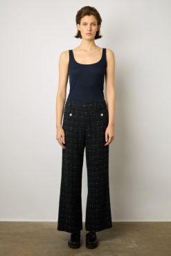 Gerard Darel Pantalon Large En Tweed Marine - Cheraze | Costumes & Ensembles