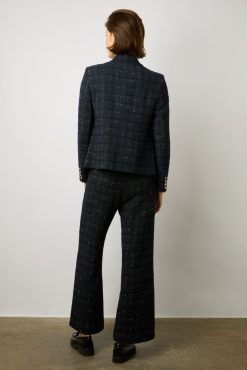 Gerard Darel Pantalon Large En Tweed Marine - Cheraze | Costumes & Ensembles