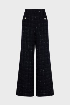 Gerard Darel Pantalon Large En Tweed Marine - Cheraze | Costumes & Ensembles