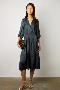 Gerard Darel Robe Midi En Satin A Volants Encre - Endy | Robes