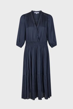 Gerard Darel Robe Midi En Satin A Volants Encre - Endy | Robes