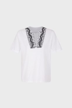 Gerard Darel Tshirt Au Col Brode Ecru - Maysam | Tops & Sweats