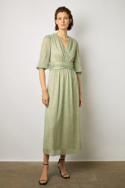 Gerard Darel Robe Longue En Lurex Vert D'Eau - Elline | Robes