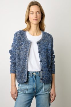 Gerard Darel Gilet En Coton Tweed Marine - Liliana | Maille