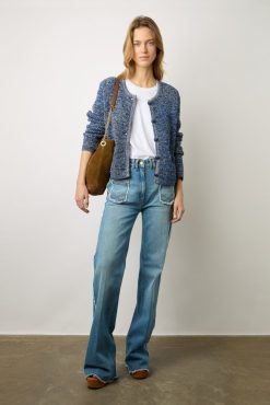 Gerard Darel Gilet En Coton Tweed Marine - Liliana | Maille