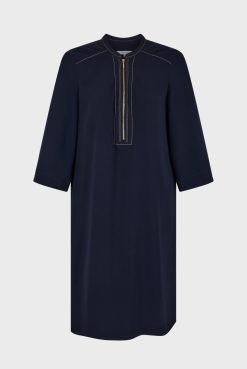 Gerard Darel Robe Mi-Longue Col Zippe Marine - Eliff | Robes