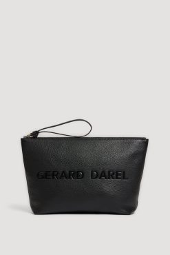 Gerard Darel Pochette En Cuir Graine Noir/Or - Pola | Petite Maroquinerie