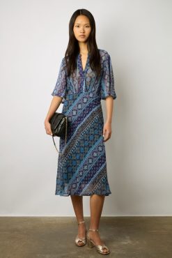 Gerard Darel Robe Midi A Petits Clous Indigo - Elia | Robes