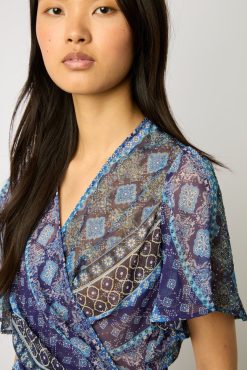 Gerard Darel Blouse Cache-Coeur A Clous Indigo - Aritia | Chemises & Blouses