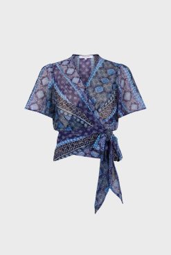 Gerard Darel Blouse Cache-Coeur A Clous Indigo - Aritia | Chemises & Blouses