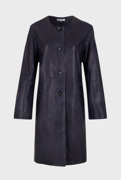 Gerard Darel Veste Longue En Cuir Marine - Jemima | Cuirs & Peaux