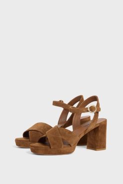 Gerard Darel Sandales A Plateforme Cuir Velours Cognac - Lya | Chaussures