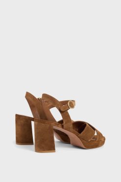 Gerard Darel Sandales A Plateforme Cuir Velours Cognac - Lya | Chaussures