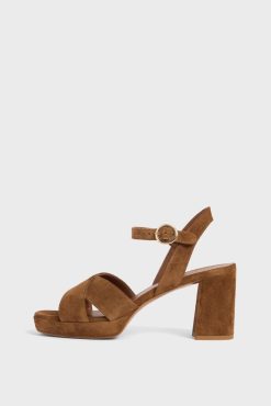 Gerard Darel Sandales A Plateforme Cuir Velours Cognac - Lya | Chaussures