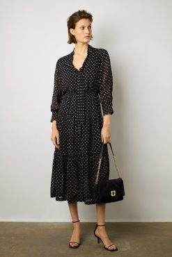 Gerard Darel Robe Midi En Crepe A Pois Marine - Elda | Robes