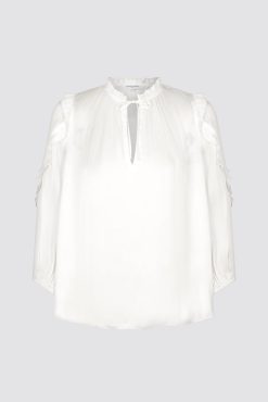 Gerard Darel Blouse En Satin A Volants Blanc - Alexia | Chemises & Blouses