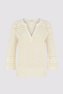 Gerard Darel Pull Tunisien En Coton Ajoure Ecru - Lessie | Maille